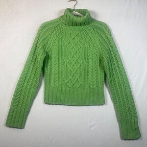 Express Hand Knit 100% Merino Wool Cable Knit Turtleneck Sweater Women’s M Green